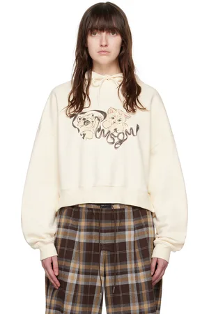 Msgm Pull à capuche blanc cassé à image à logo