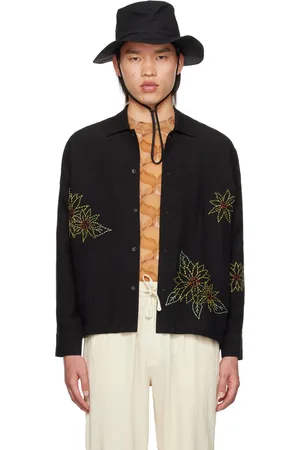 HARAGO Chemise noire à motif fleuri brodé