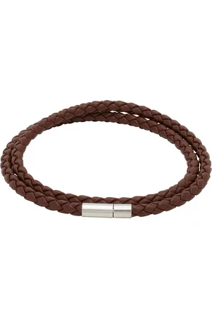 HUGO BOSS Bracelet double tour brun en cuir tressé