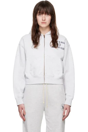 Sporty & Rich Pull à capuche gris à armoiries de style collégial