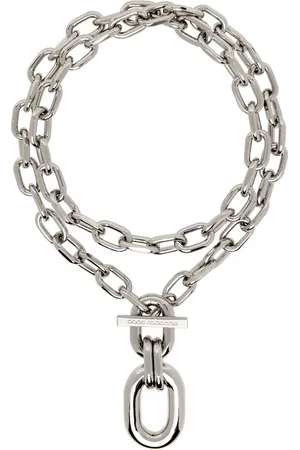 Paco rabanne Collier double tour argenté à pendentif à gros maillons