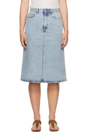 Totême Jupe midi bleue en denim à cinq poches
