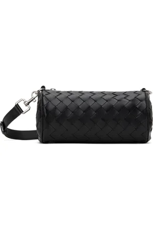 Bottega Veneta Mini sac cylindrique noir en cuir tissé façon intrecciato