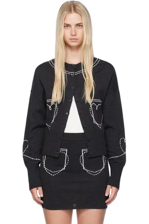 Moschino Cardigan gris à ornements en forme de cœur et de poche