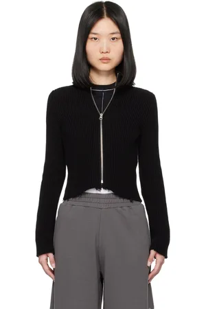 Maison Margiela Pull noir en tricot côtelé