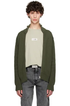 Maison Margiela Pull kaki en tricot côtelé
