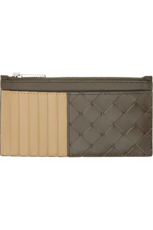 Bottega Veneta Long porte-carte brun et brun clair tissé façon intrecciato à glissière