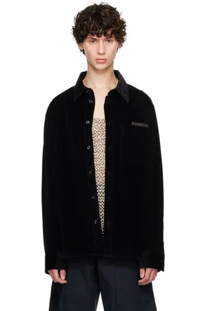 Bottega Veneta Chemise bleu marine à garniture en cuir