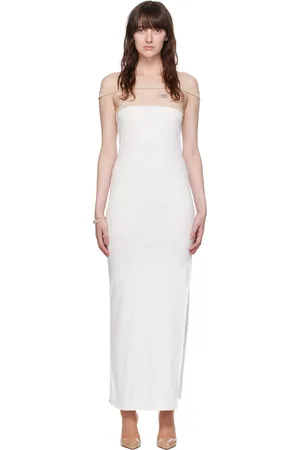 Courrèges Robe longue blanche à encolure droite