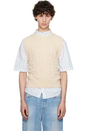 Acne Studios Gilet beige en tricot câblé