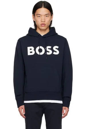 HUGO BOSS Pull à capuche bleu marine à logo contrastant contrecollé