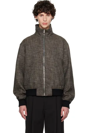 Bottega Veneta Blouson aviateur noir et brun à motif pied-de-poule