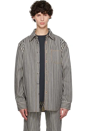 Bottega Veneta Chemise bleu marine et blanc cassé à rayures