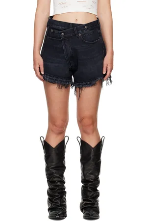 R13 Short noir en denim à taille décentrée exclusif à SSENSE