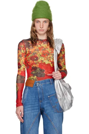 J.W.Anderson T-shirt à manches longues rouge en filet transparent