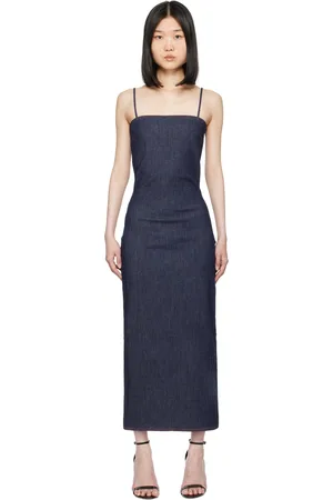 Alaïa Robe midi bleue en denim à bretelles fines