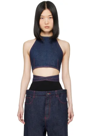 Alaïa Débardeur bleu en denim à sangle double tour