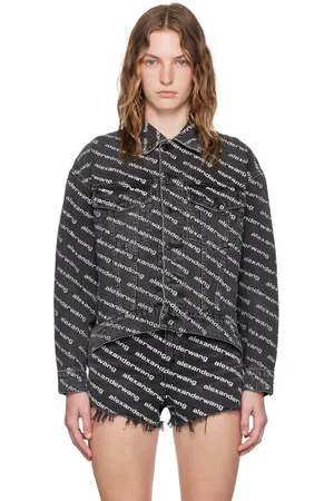Alexander Wang Blouson noir en denim à logos imprimés et à ourlet allongé à l