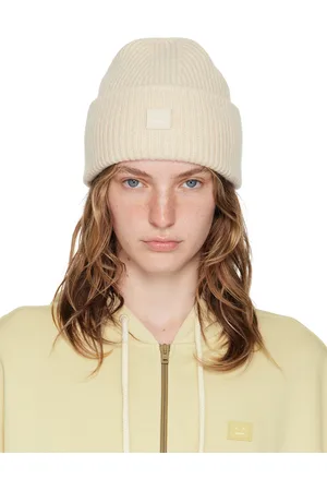 Acne Studios Bonnet beige à petit écusson à logo