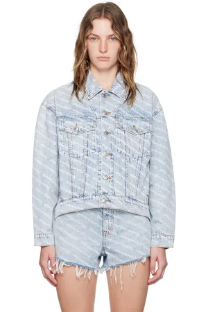 Alexander Wang Blouson bleu en denim à logos imprimés et à ourlet allongé à l