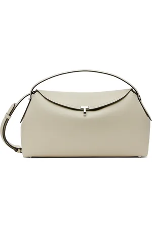 Totême Sac à main blanc cassé en cuir grainé à verrou tournant