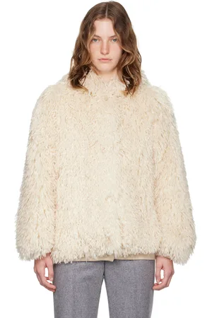 Msgm Blouson blanc cassé en fourrure synthétique à capuche