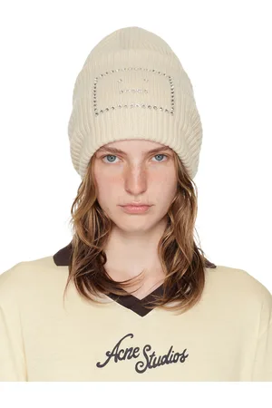 Acne Studios Bonnet beige à logo Face
