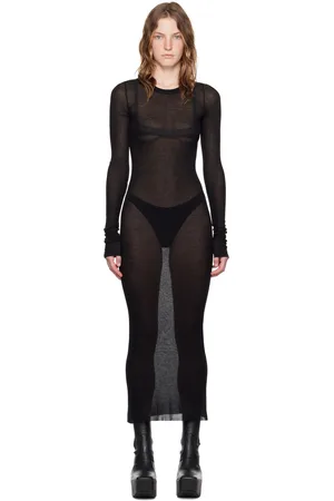 Rick Owens Robe midi noire en jersey côtelé - Porterville