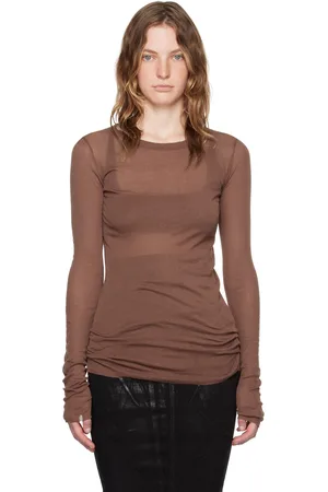 Rick Owens T-shirt à manches longues brun en jersey côtelé - Porterville