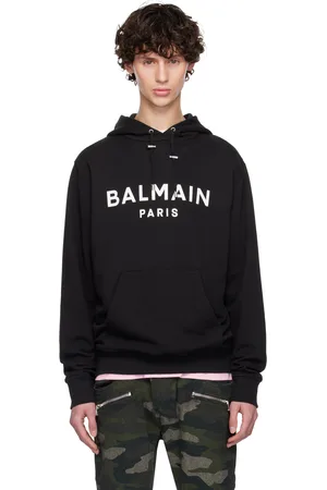 Balmain Pull à capuche noir à logo imprimé