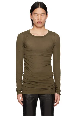 Rick Owens T-shirt à manches longues kaki en jersey côtelé - Porterville