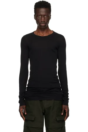 Rick Owens T-shirt à manches longues noir en jersey côtelé - Porterville