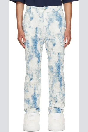 Feng Chen Wang Pantalon blanc et bleu à motif graphique imprimé