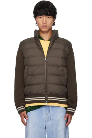 Moncler Cardigan brun rembourré en duvet à panneaux