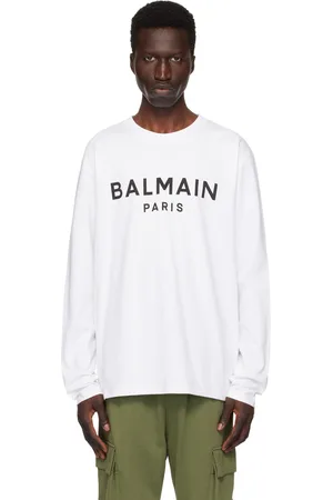 Balmain T-shirt à manches longues blanc à logo imprimé