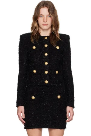 Balmain Blouson noir à ferrures à logo