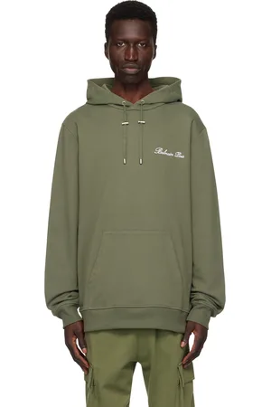 Balmain Pull à capuche kaki à logo calligraphié