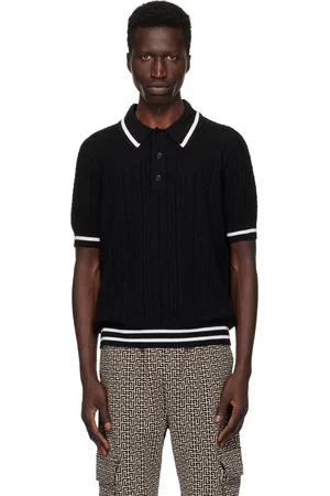 Balmain Polo noir à motif PB Labyrinthe