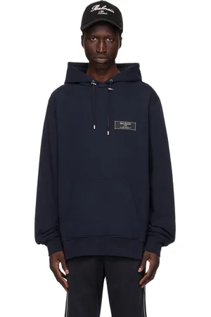 Balmain Pull à capuche bleu marine à écusson Pierre