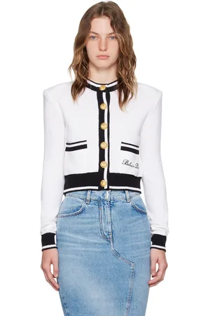 Balmain Cardigan blanc et noir à logo calligraphié