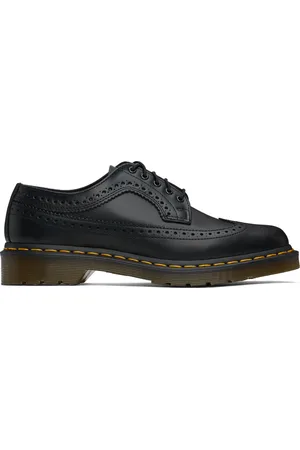 Dr. Martens Brogues 3989 noires en cuir poli à surpiqure jaune - Lost Archives