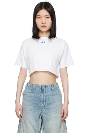 OFF-WHITE T-shirt écourté blanc en tricot côtelé à logo