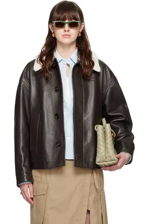 Bottega Veneta Blouson brun en cuir à col amovible