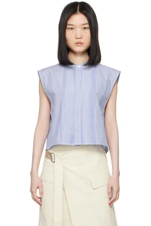 Helmut Lang Chemise de tailleur sans manches bleu et blanc