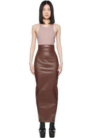 Rick Owens Jupe longue droite Dirt brune en denim - Porterville