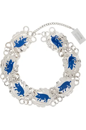 Chopova Lowena Collier argenté et bleu à breloques de cochon
