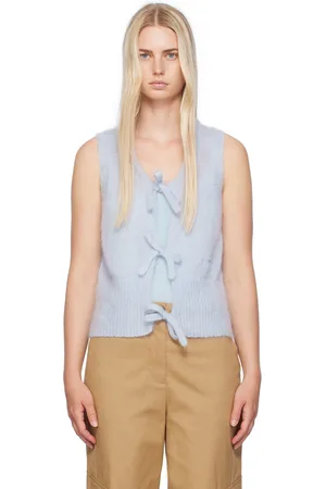 Ganni Gilet bleu à attaches à nouer
