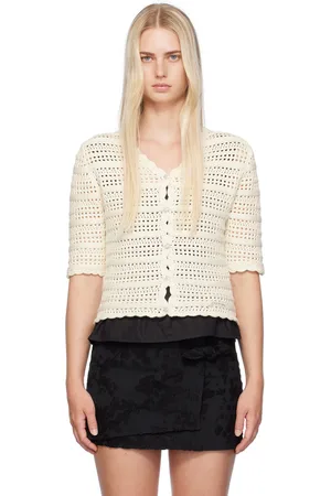 Ganni Cardigan blanc cassé à patte à ornements facettés