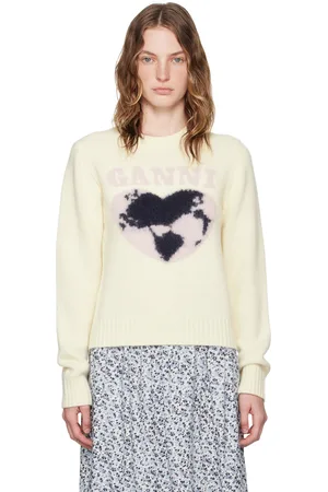 Ganni Pull graphique blanc cassé