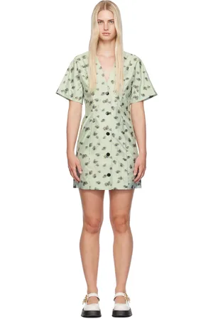 Ganni Robe courte verte à motif fleuri